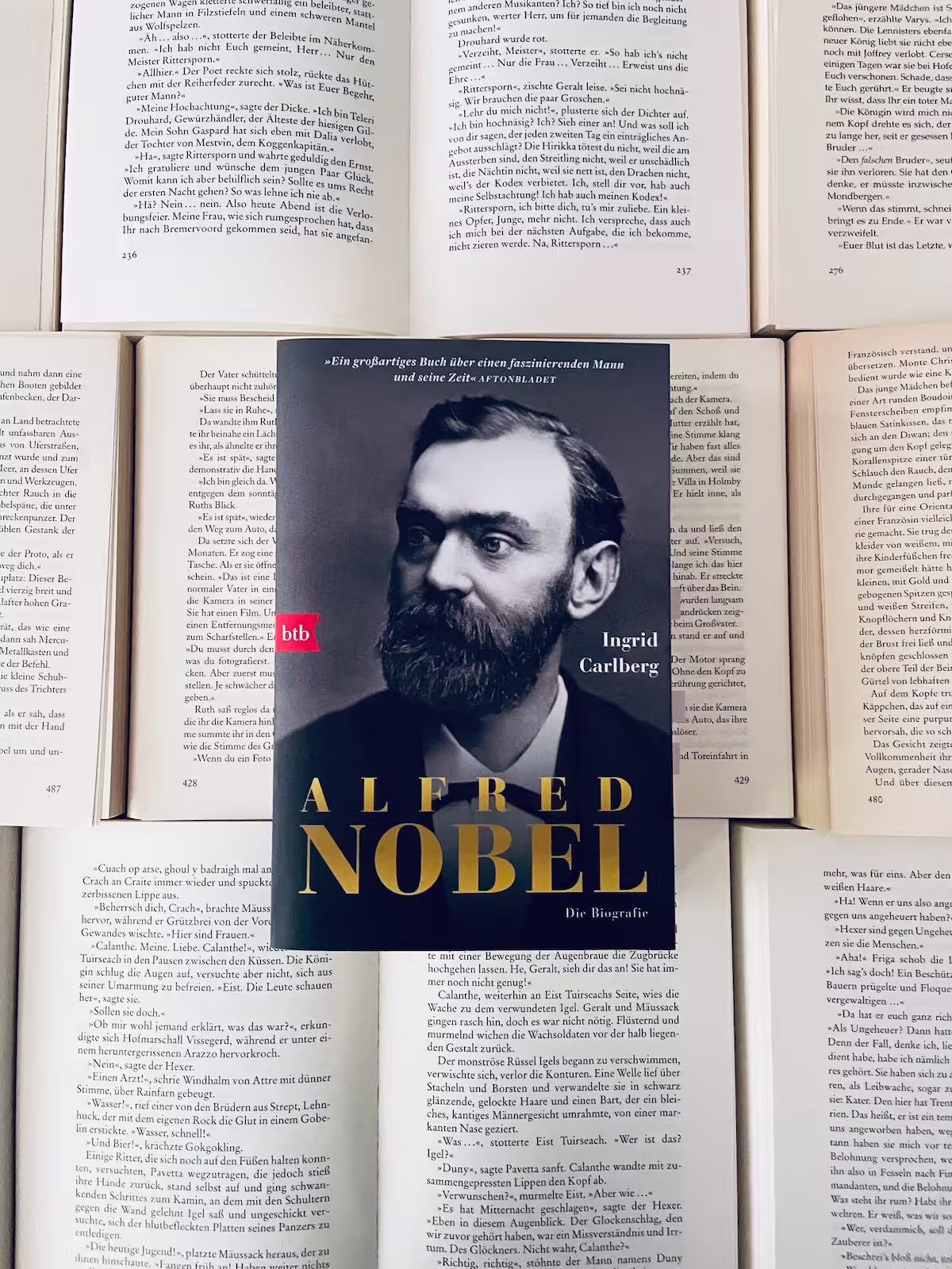 Buchcover von Ingrid Carlbergs großangelegter Biografie über Alfred Nobel